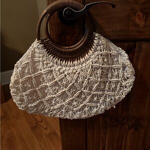 Cream and Brown Lace Clutch with Vintage Charm
